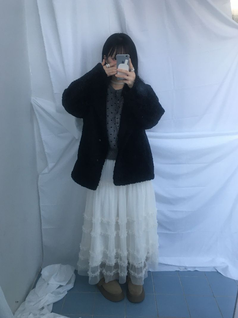 highneck puffy fur jacket