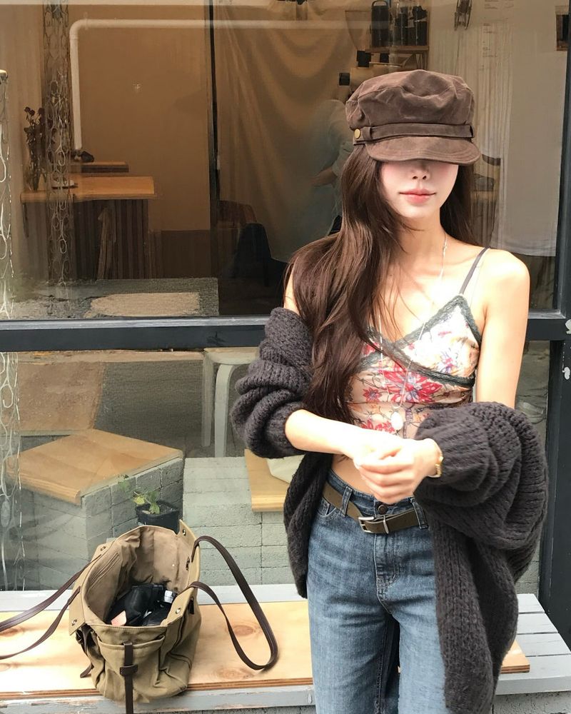 vintage olive cotton & leather L bag