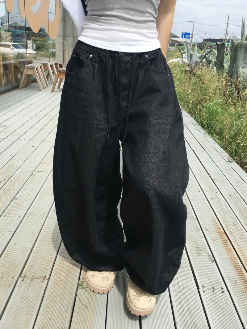 Deep green banding balloon pants (2c)