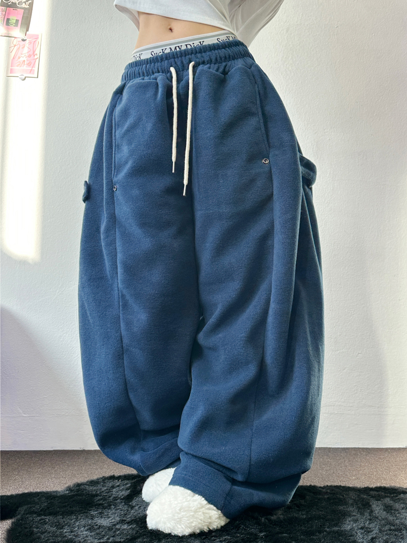 BOTH-SIDES FLEECE SNAP LONG PANTS 🧸🩵🤍6COLOR