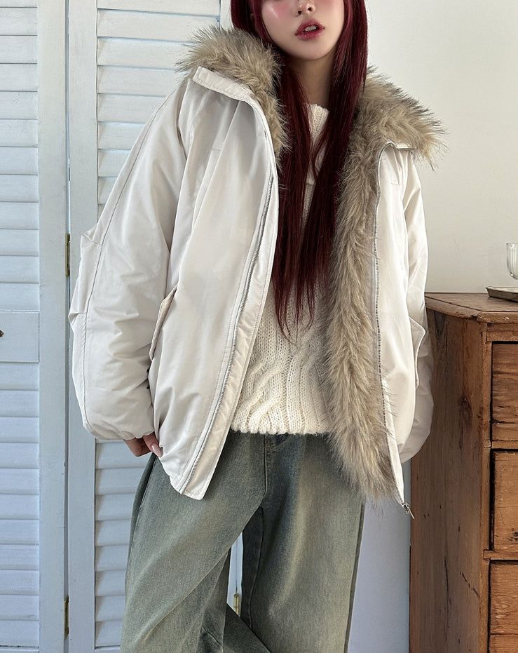 Snug Trimming Fur Bomber Jumper
