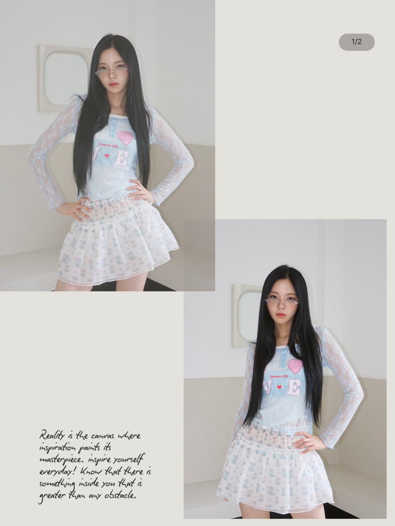 Cat chiffon banding flare mini skirt