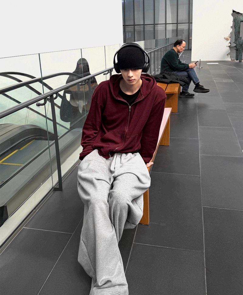 Marom Waffle Two-Way Hooded Zip-Up