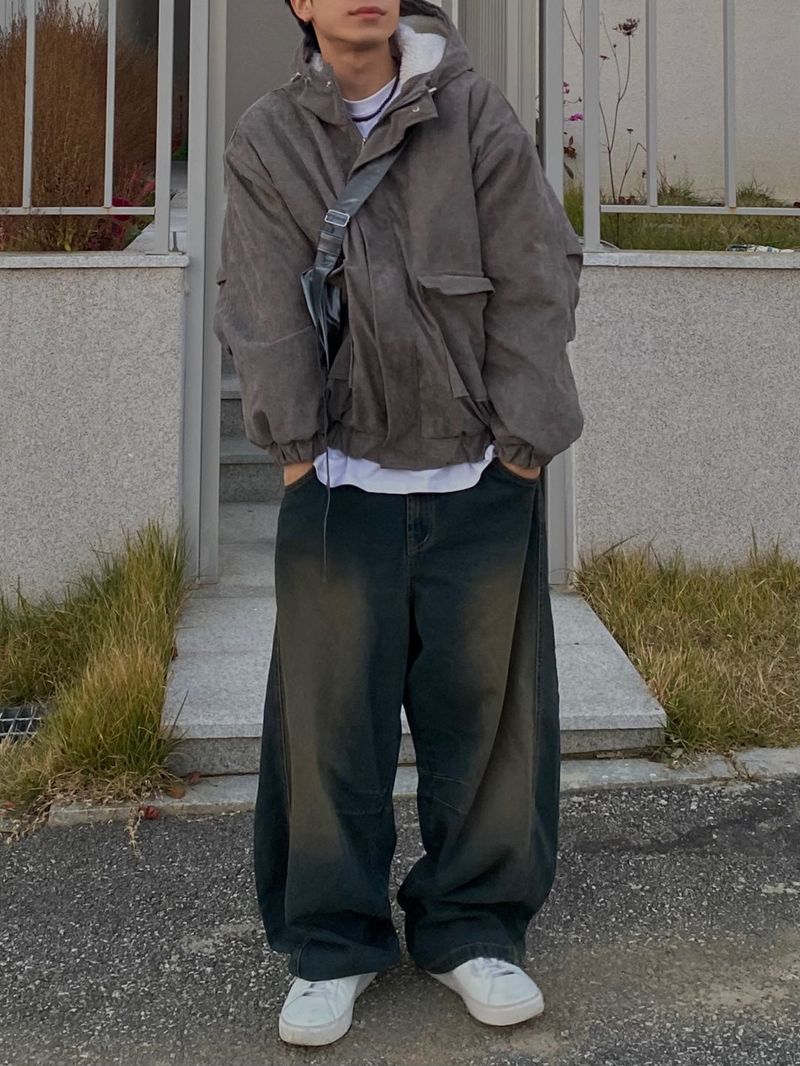 Mud Washing balloon denim pants