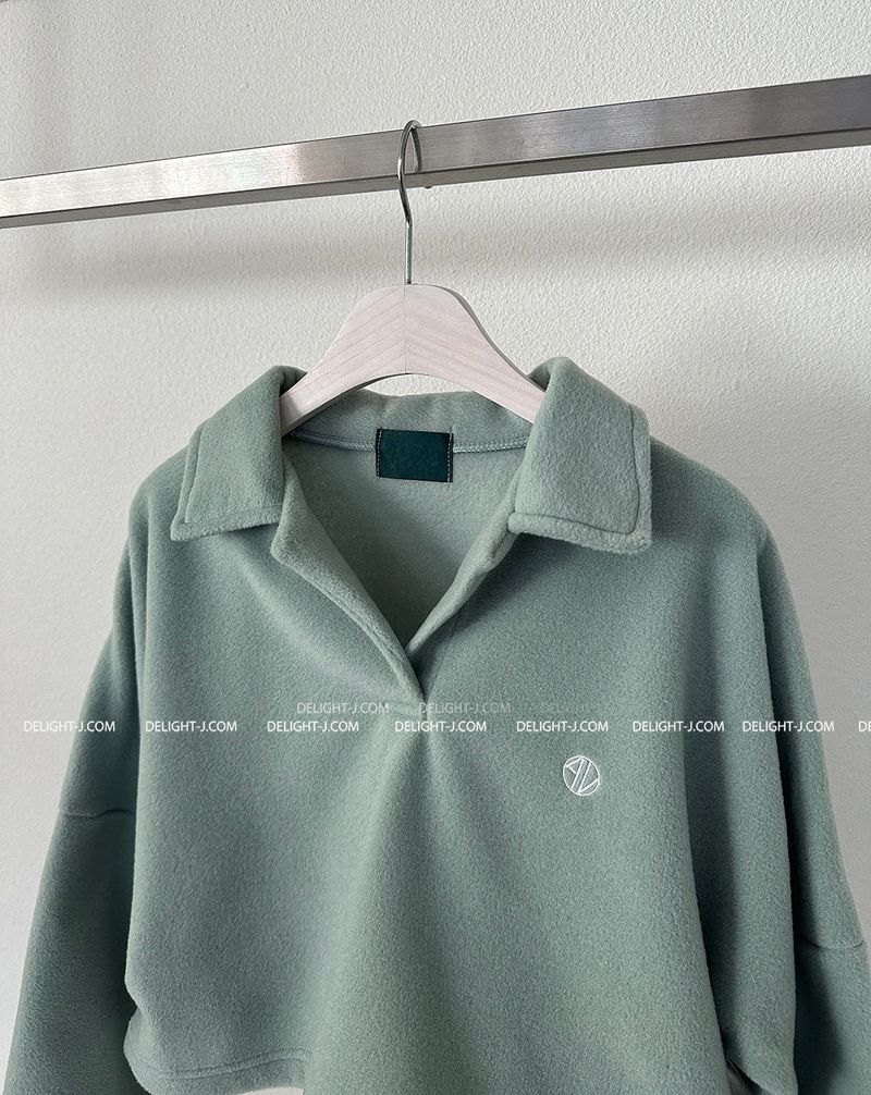 Fleece 6 color collar cropped sweatshirt