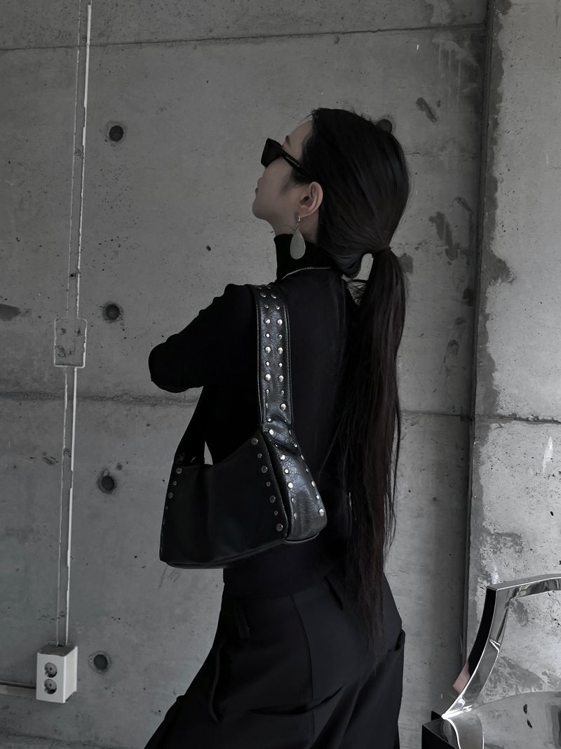 studded shoulder shark bag