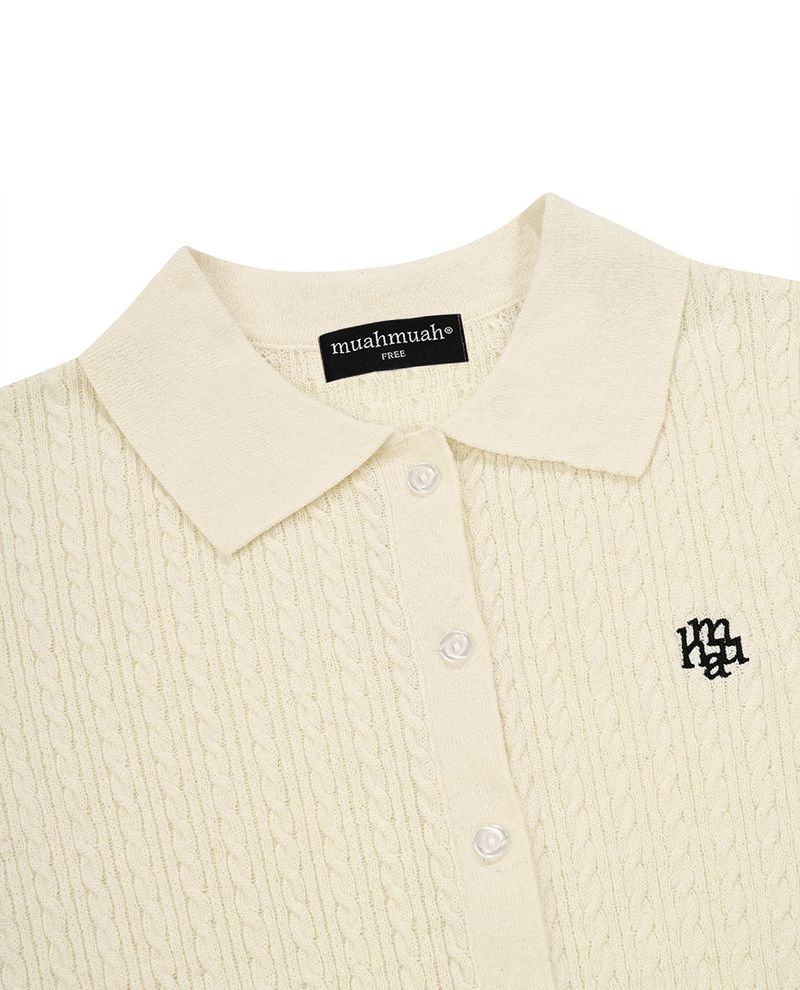 LOGO COLLAR CABLE CARDIGAN [3color]