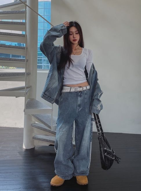 Wings Track Gradient Pinch Denim Jacket