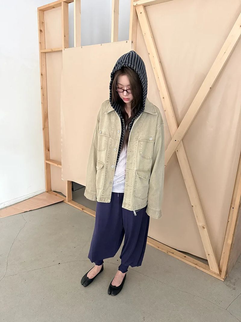  stripe washing hood zip-up