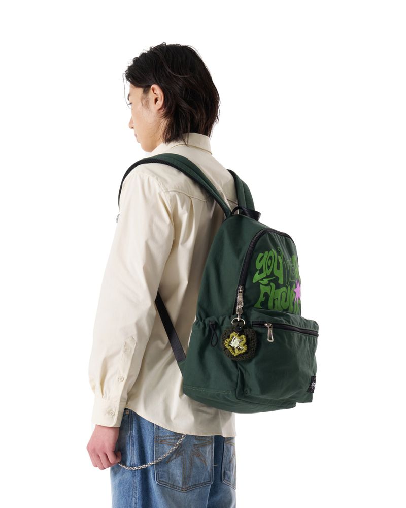 Printed Twill Pocket Backpack (Green)