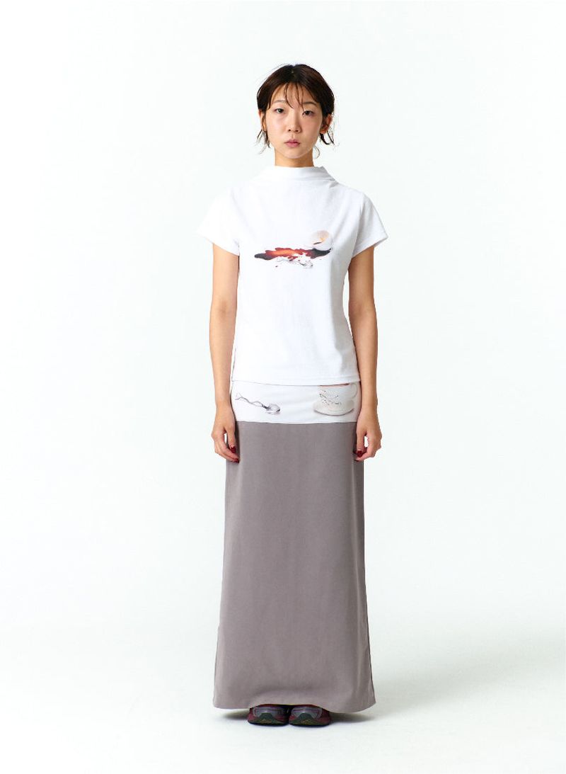 MEDITATIVE IMAGE MAXI SKIRT(GRAY)