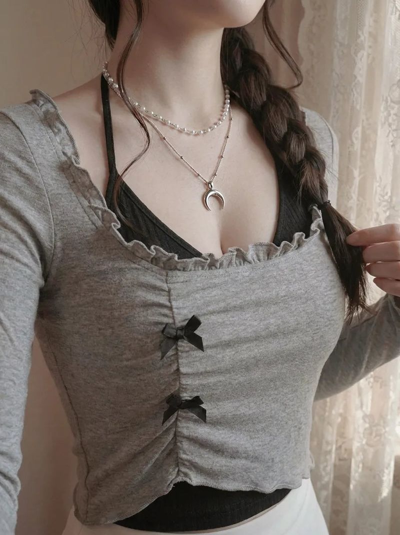 [Anti-tarnish/IDLE Shuhua Necklace] Upside Down Crescent Moon Pearl Layered Necklace - Silver