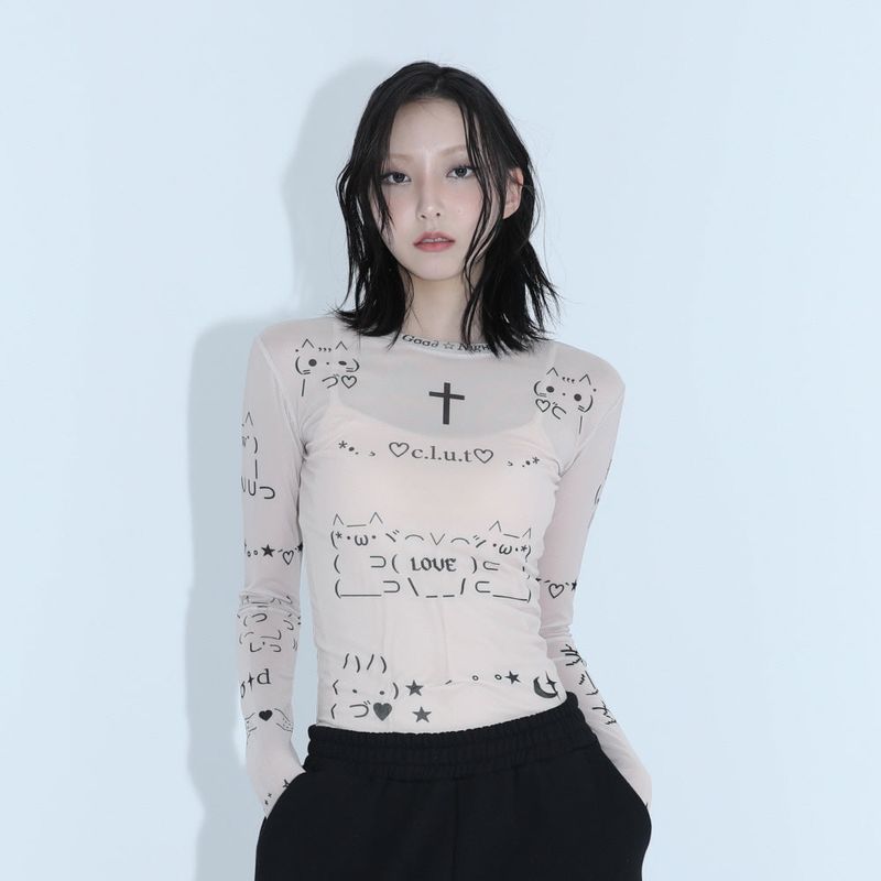 CLUT STUDIO(クラットスタジオ)の「0 2 emoji mesh top - BEIGE(Tops)」