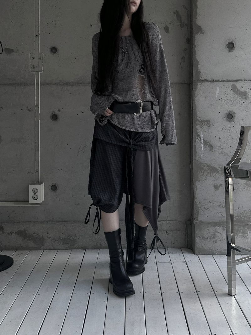 layered check wrap skirt (2color)