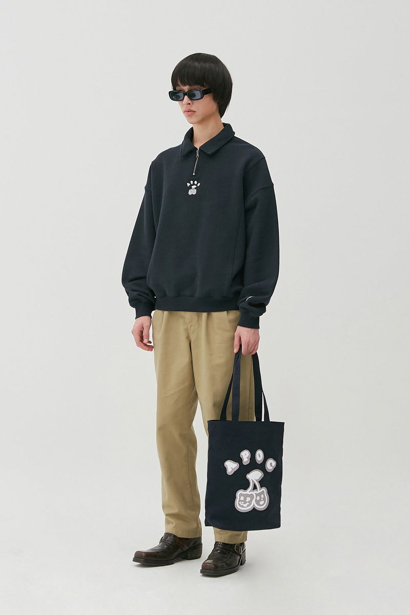 Cherry Bear Half Zipup Crewneck_Navy