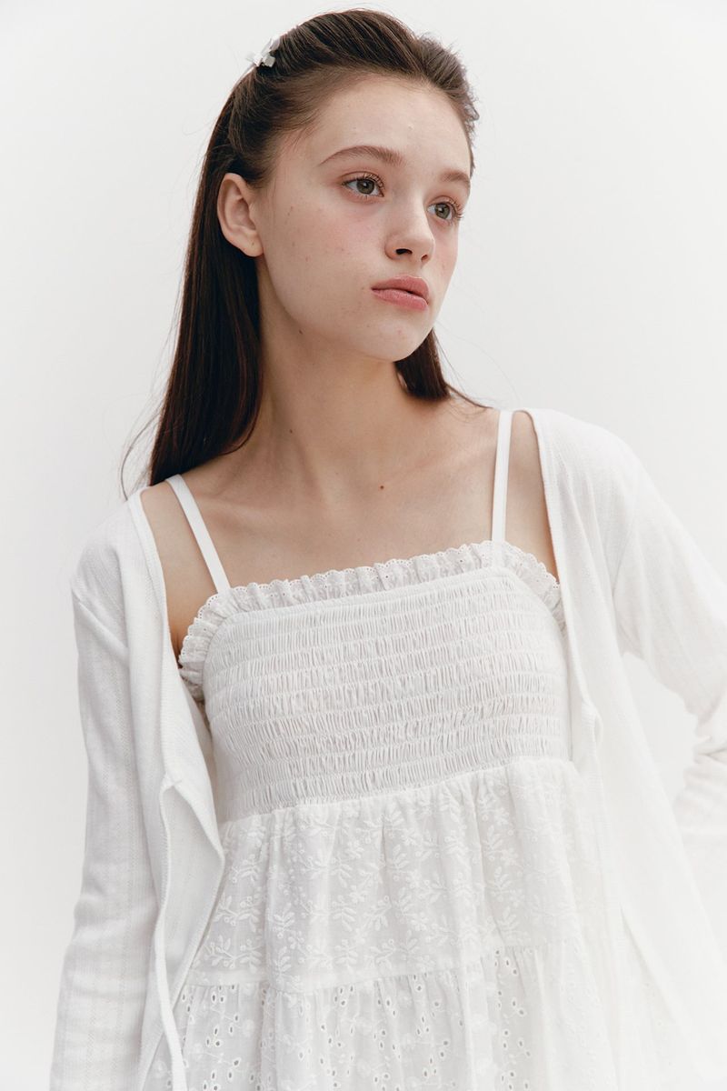 Ribbon Punching Cardigan Ivory