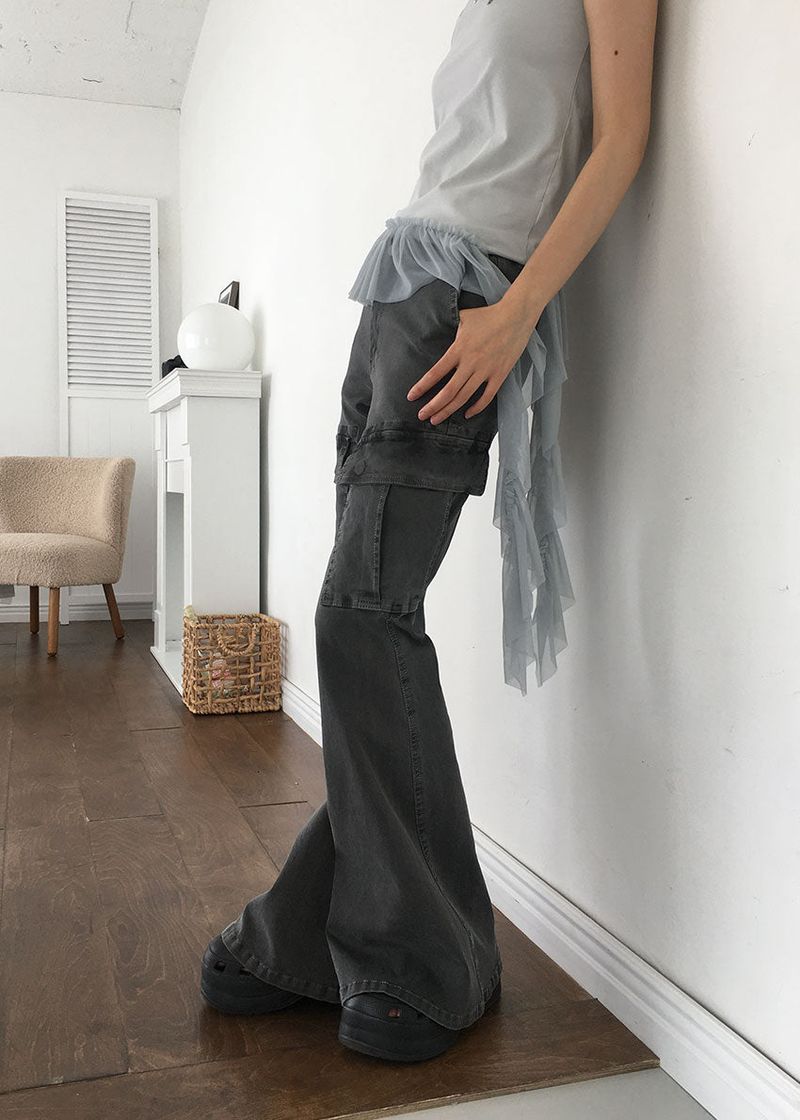 LOW GREY CARGO BOOTS CUT DENIM