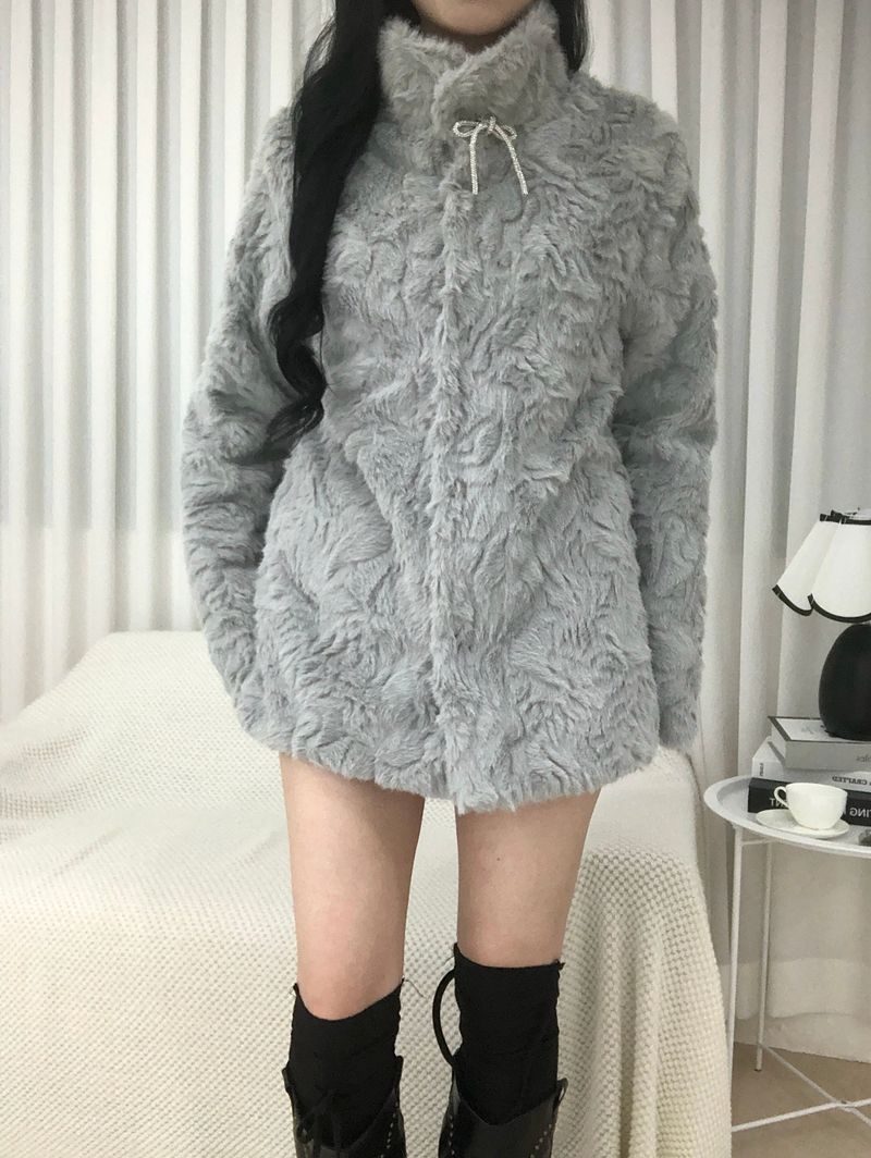Vintage Creamy Ribbon Fur Jacket