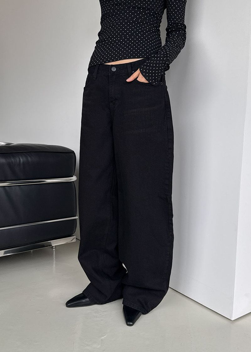 DEEP BLACK LOW WIDE PANTS