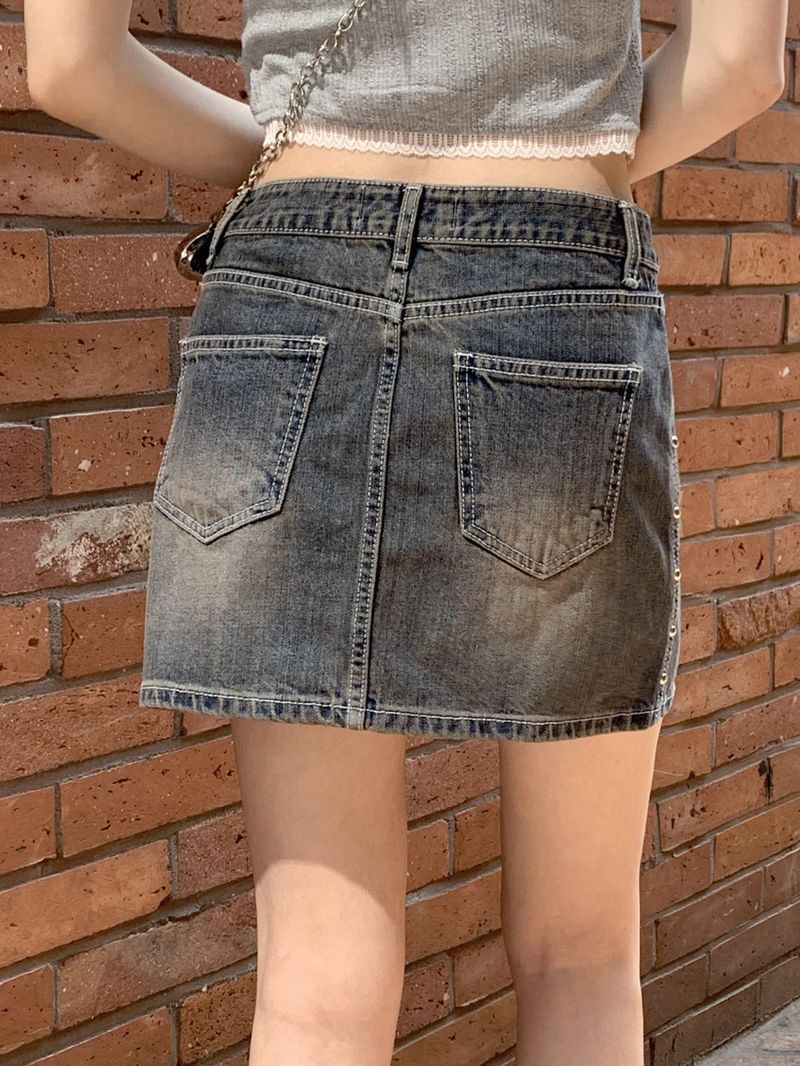 Slaven Y2K Vintage Stud Mini Denim Skirt