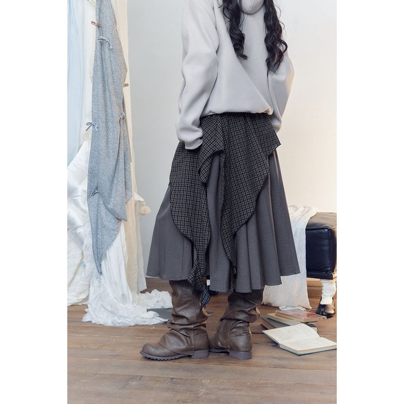 Y2K Layered Check Midi Skirt