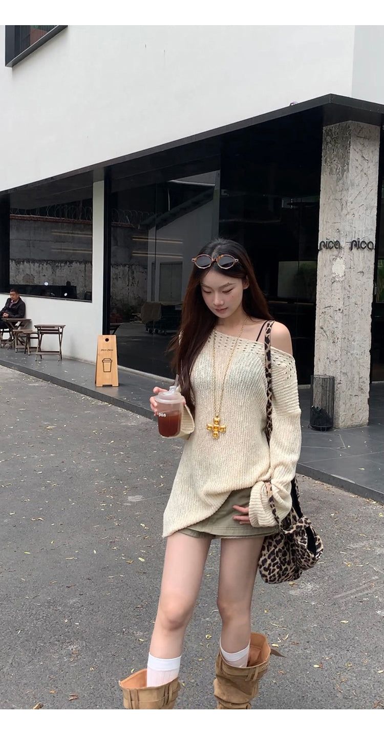 khaki cotton mini pants skirt