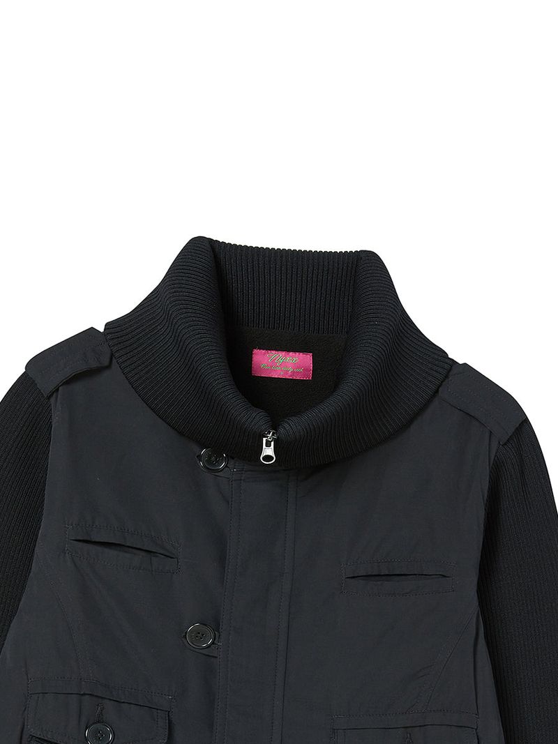 RIBBED HIGH NECK JACKET BLACK