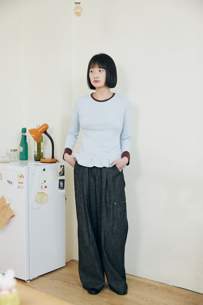 Layered frill T-shirt / Blue