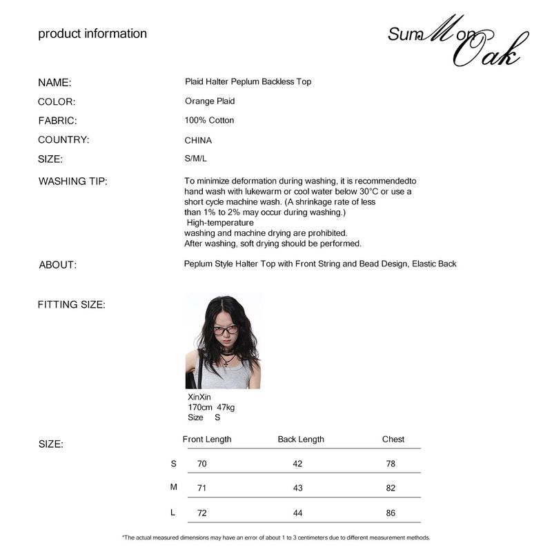 Summon Oak Checkered Halter Strap Tank Top Women's 2025 Summer New Flower Bud Bubble Loose Backless Top