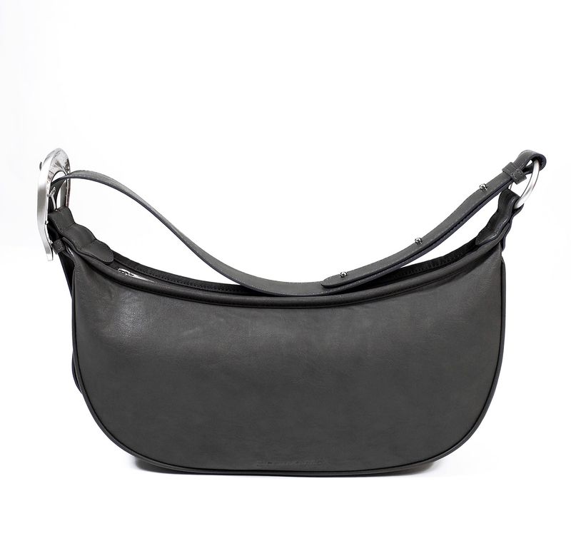 H-Buckle Soft Leather Hobo Bag (gray)