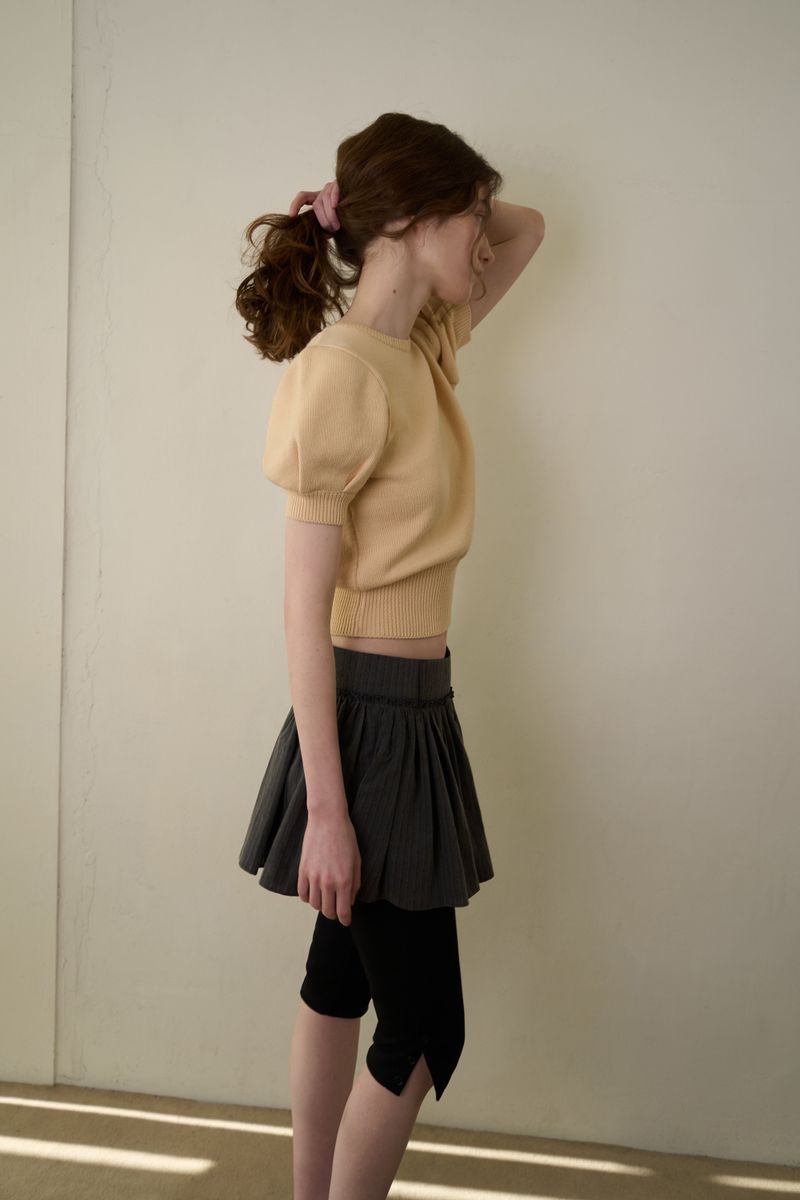 Slim button half knit_butter