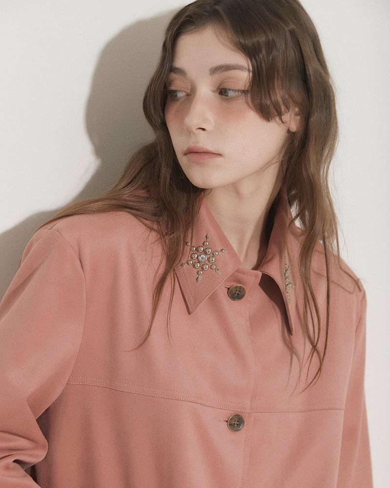 FAUX SUEDE STUDS JACKET [PINK]