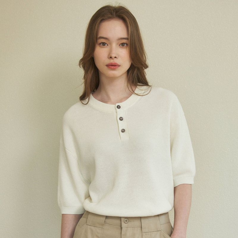 Cool Washable Henley Neck Half Knit_5Color