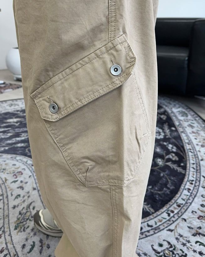 Defun diagonal cargo cotton pants