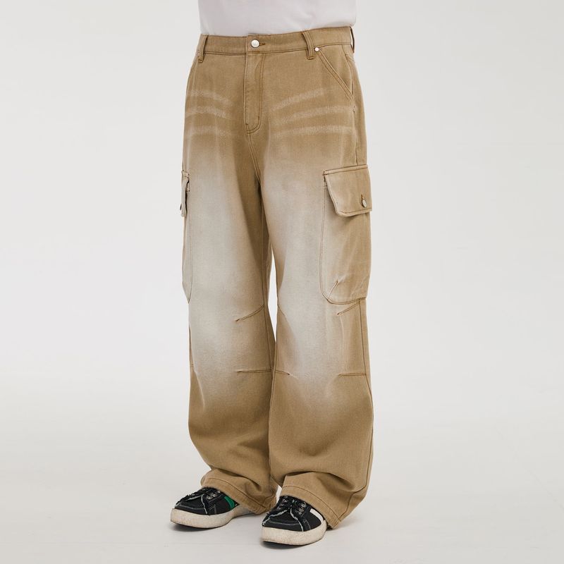 Parachute cargo washed denim pants
