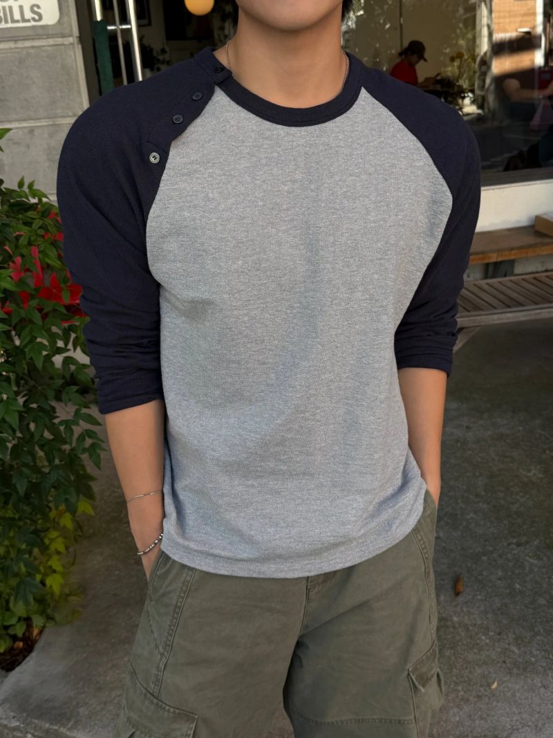 Heavy raglan button long sleeve t-shirt