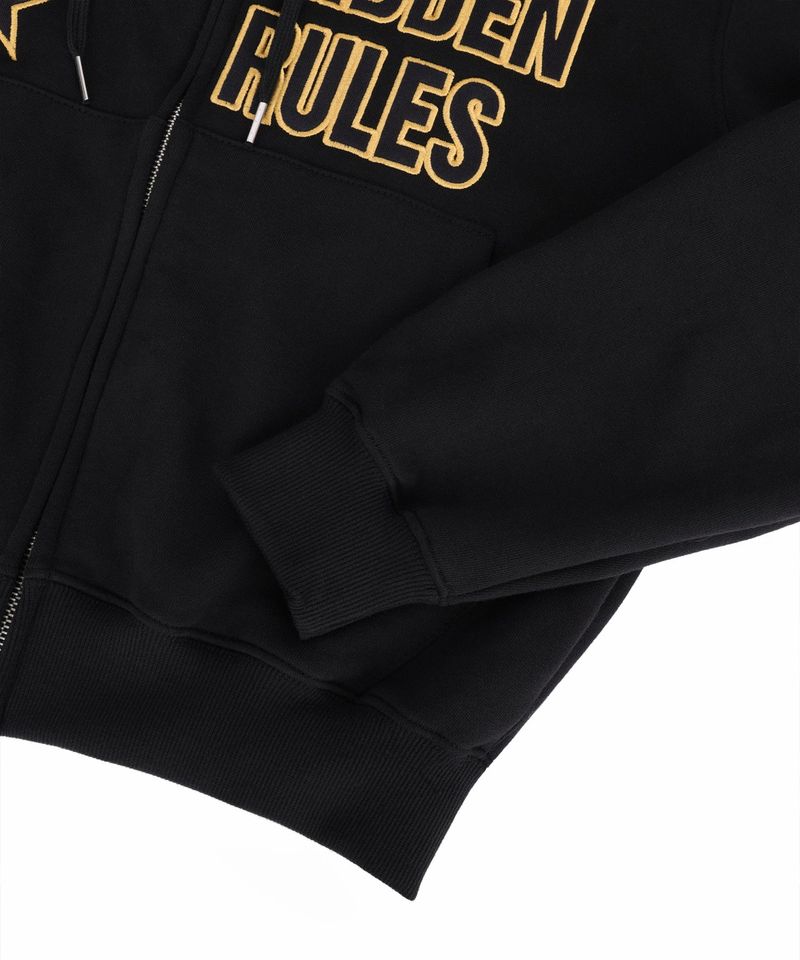 Star Lettering Patch Hoodie Zip-Up - Black