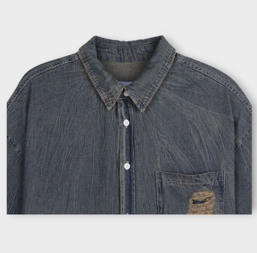 Summer shea damage washed denim half shirt