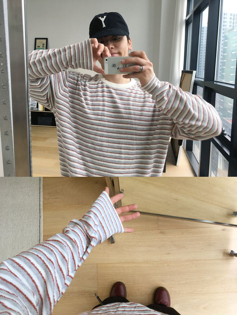 No.1698 stripe side button KNIT (3color)