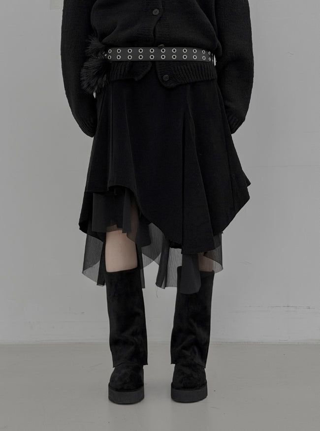 mnem（ムネム）の「Corduroy Chiffon Unbalanced Midi Skirt（Skirts）」