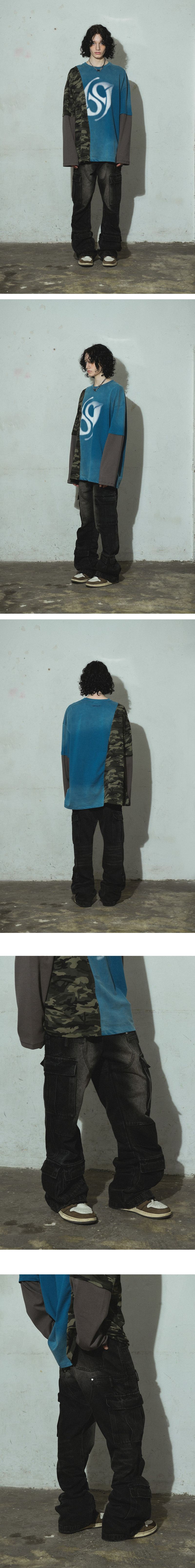 Semi Flare Washed Denim Pants_Black