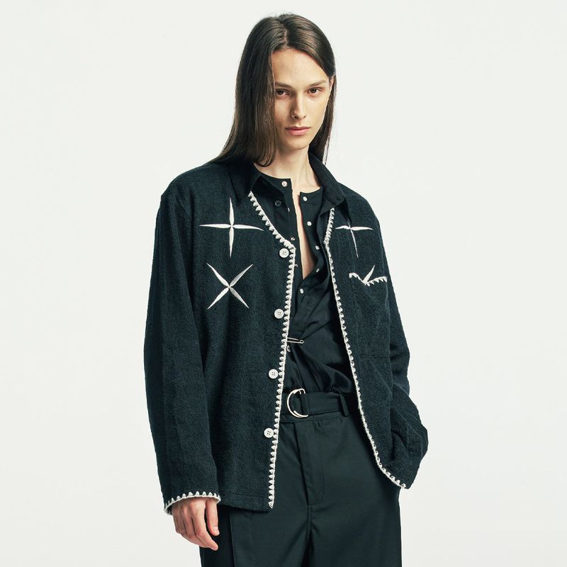 east star button up terry cardigan black