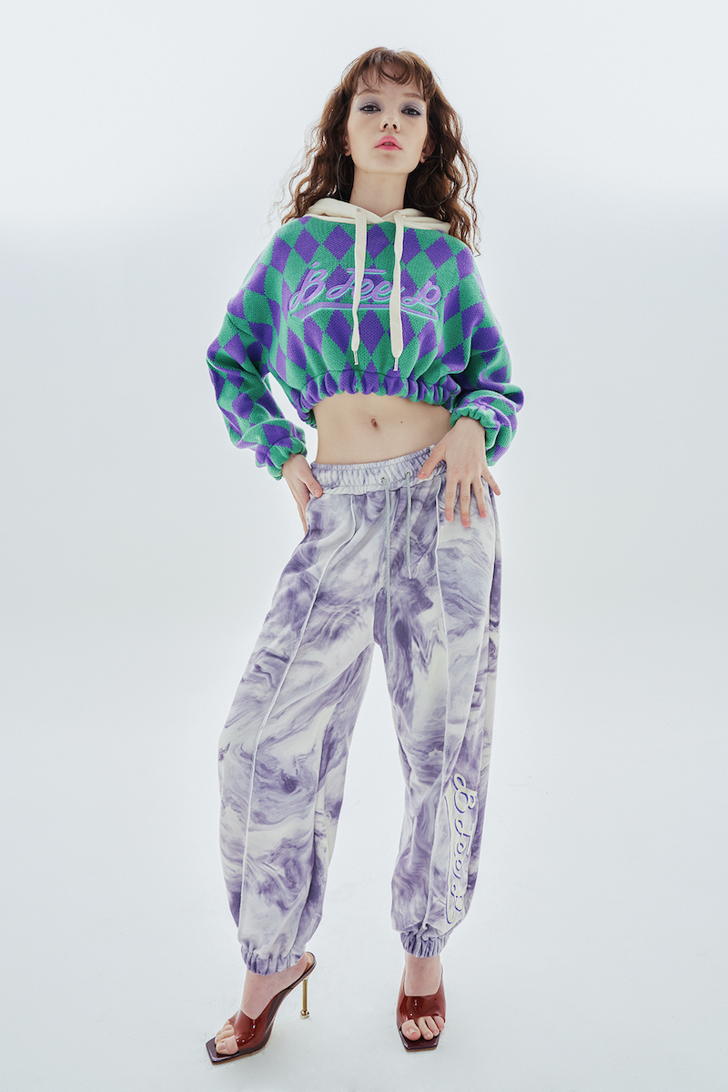 big logo argyle crop hood_purple&green