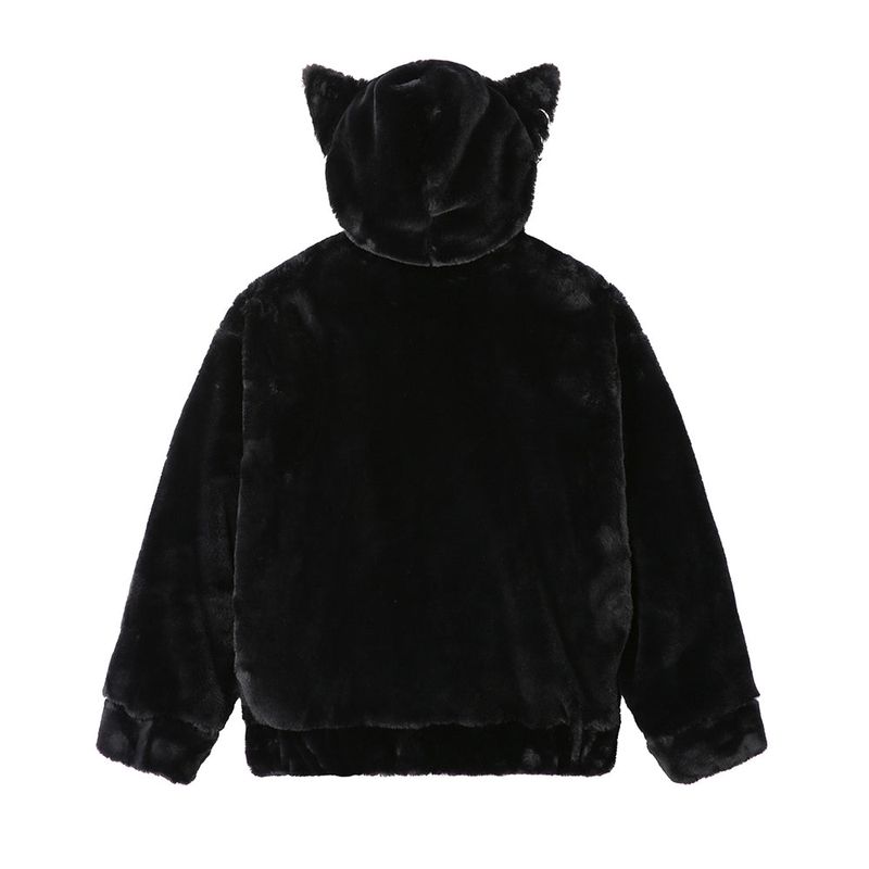 Cat Ear Fur jacket -  BLACK