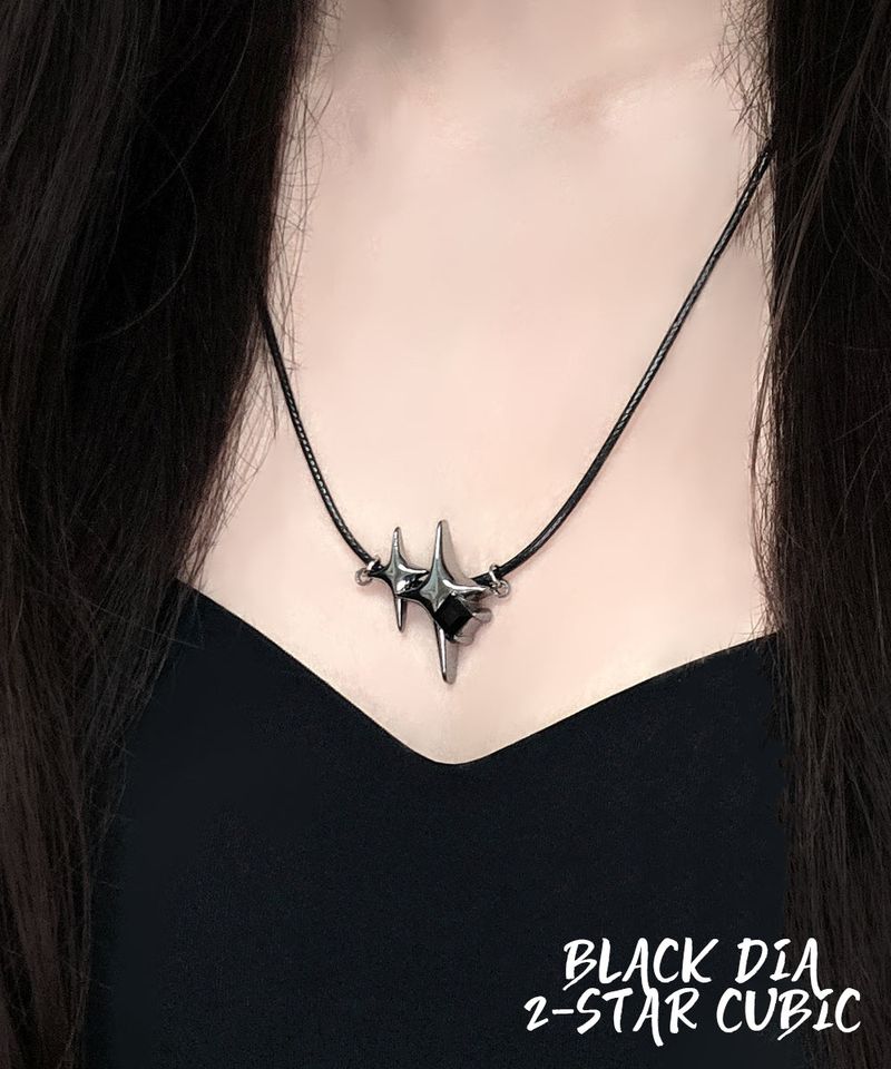 White Black Dia Star-2 Cubic long Necklace