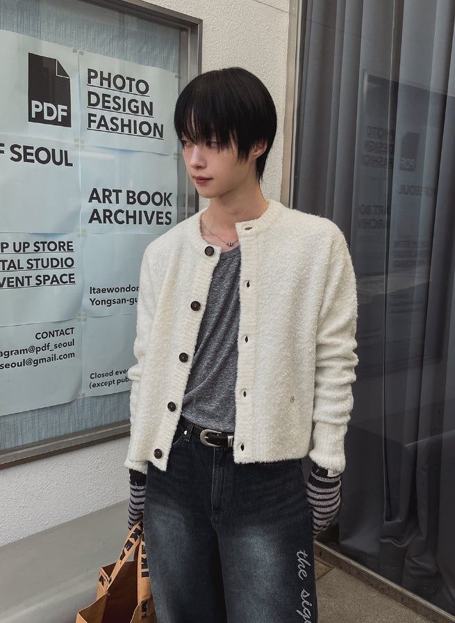 [LANARCH] Boucle Round Neck Cardigan