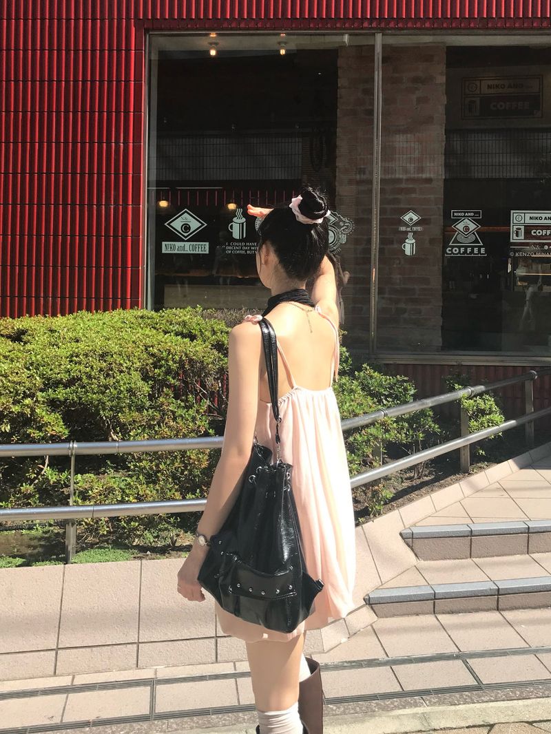 Peach Hug Ribbon Slip Pumkin Sleeveless Mini Dress