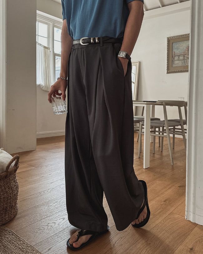 Summer Cooling Deep-Tuck Wide Slacks