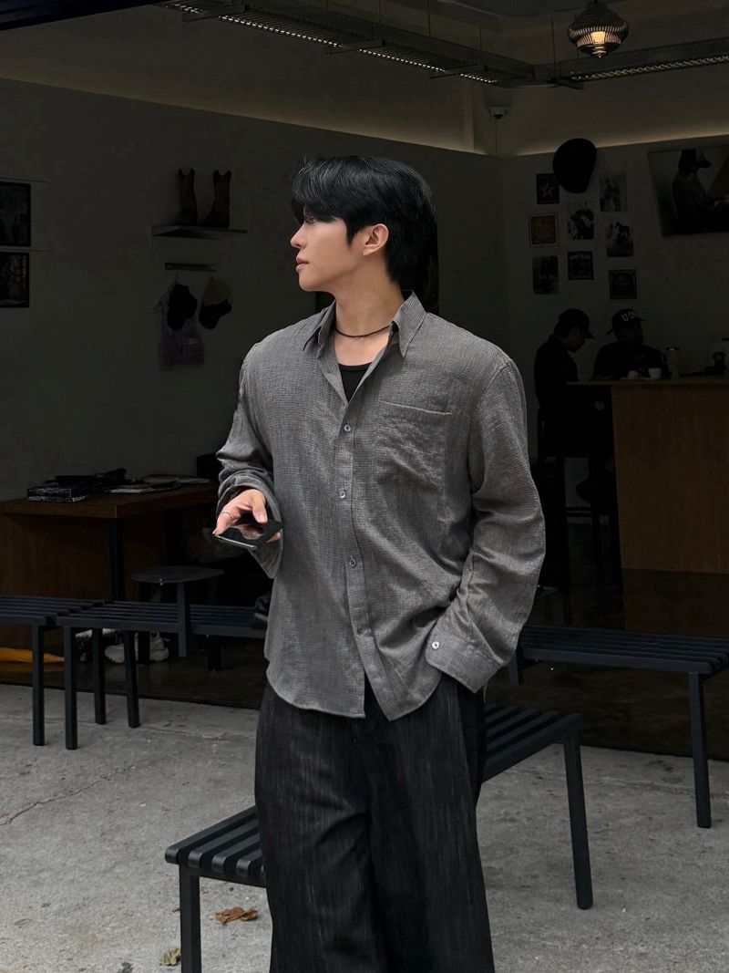 Mist checkered long sleeve shirt
