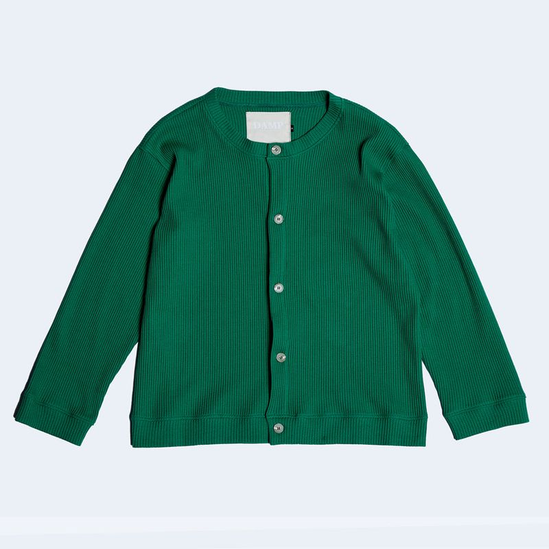 DAMP ROUND-NECK WAFFLE CARDIGAN_GREEN